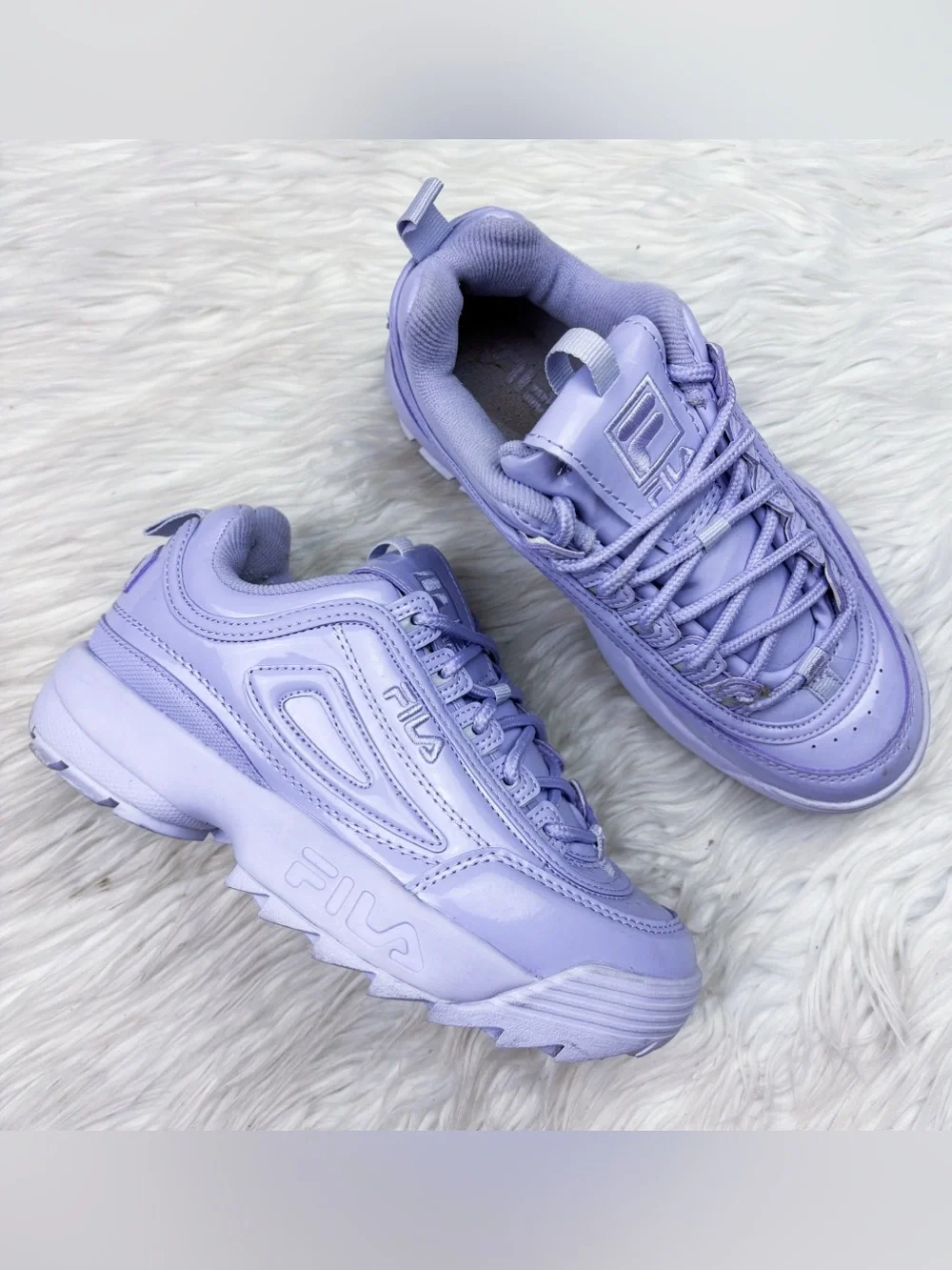 Fila Disruptor II Premium Patent Sneaker Lilac Lavender Purple Womens 6 Platform